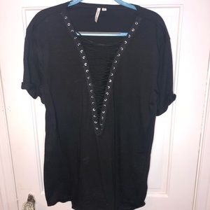 Lace up black top